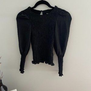 Black Ruched Long-Sleeve Top